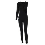 Women Jumpsuit Autumn Sexy Hollow Slim Shoulder Long Sleeve Jumpsuit (Hawthaw0412)