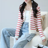 Women Knitwear Autumn and Winter Striped Hooded Sweater Tassel Knitted Cardigan