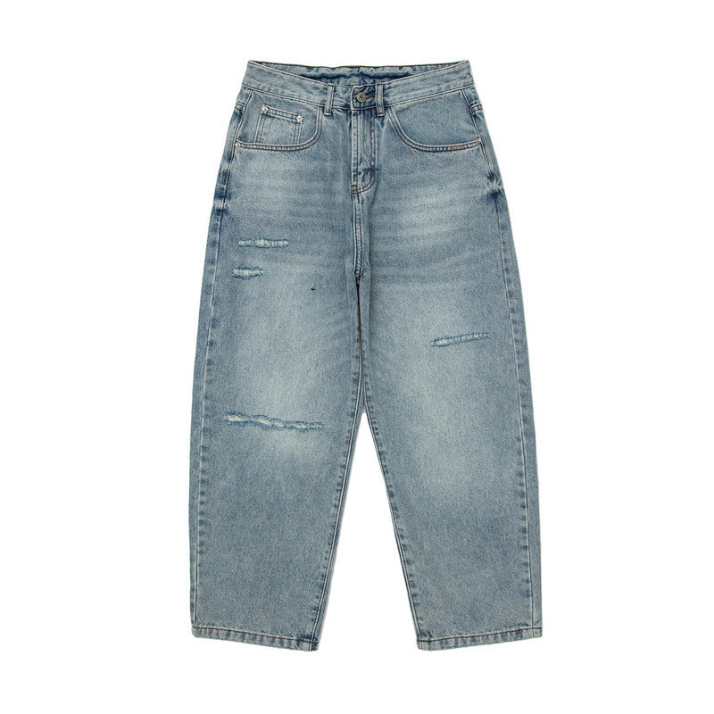 Men Jeans Retro Washed Distressed Hip Hop Loose Jeans Overalls