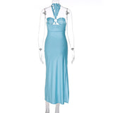 Women Dresse Long Skirt Hollow out Waist Back Slit Dress
