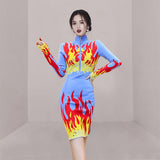 Women Maxi Dress Autumn and Winter Stand Collar Long Sleeve Package Hip with a Zipper Knitted Dress