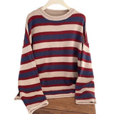Women Knitted Pullover Autumn Vintage Stripe Loose Sweater