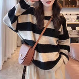 Women Knitwear Autumn and Winter Striped round Neck Sweater Loose Sweater