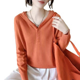Women Knitted Pullover Autumn Hooded Knitwear Loose Thin Casual Long Sleeve Top