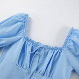Women Dress Square Collar Puff Sleeve Dress