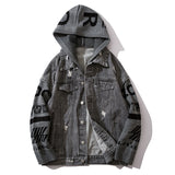 Men Jacket Coat Denim Jacket Men's Spring and Autumn Loose Stitching Sweater Hooded