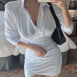 Women Dresses Shirt Dress Long Sleeve Short Dress V-neck