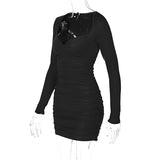 Women Dresses Spring V Long Sleeve Slim Fit Dress