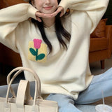 Women Knitwear Autumn Three-Dimensional Flower round Neck Sweater Loose Sweater