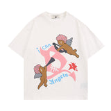 Men T Shirt Angel Print Short-Sleeved T-shirt Men and Women Loose Couple Tee