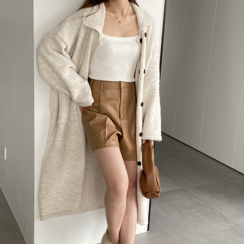 Women Cardigan Sweater Lapel Coat Loose Button N2362