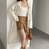 Women Cardigan Sweater Lapel Coat Loose Button N2362