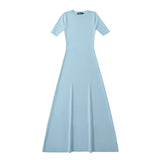 Women Dresses Summer round Neck Half Sleeve Dress Knitted Dress (Xds0414)