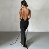 Women Dresses Summer Sexy Suspenders Backless Slim Fit Sheath Dress (Bla0420)