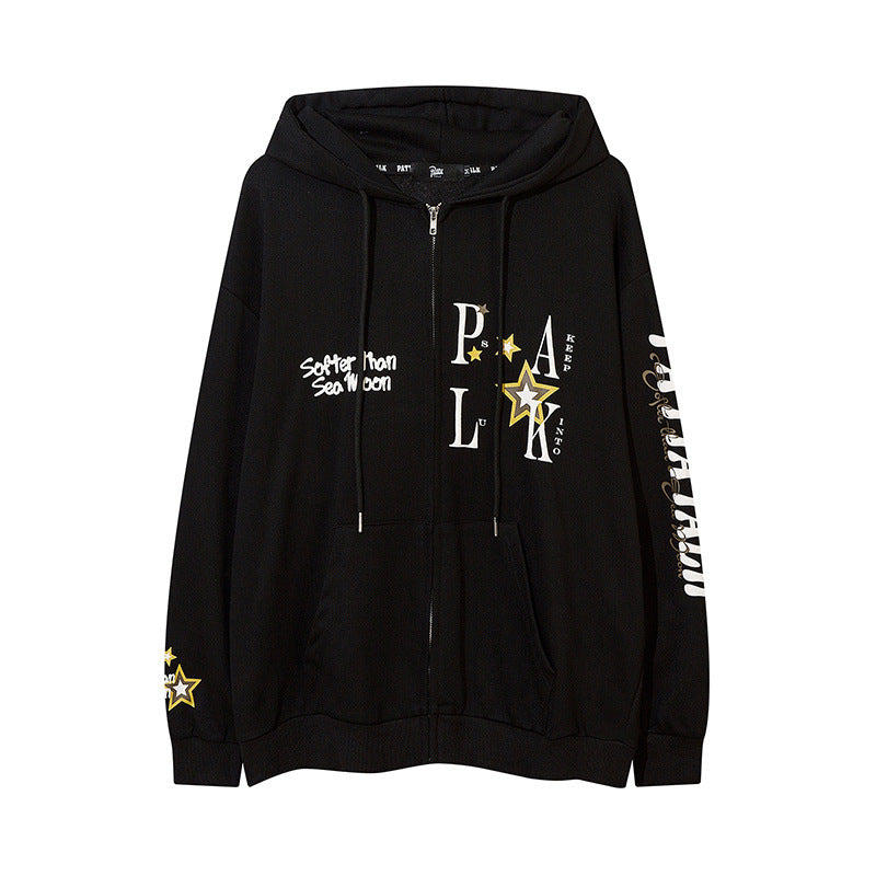 Men Hoodie Loose Pullover Couple Zipper Cardigan Outerwear Men