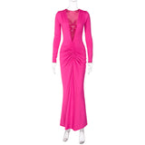 Women Dresses Summer Sexy V-neck Slim-Fit Long Sleeve Dress