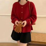 Women Knitwear Autumn and Winter round Neck Sweater Loose Knitted Cardigan
