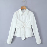 Women Tops Summer Bow Solid Color Shirt