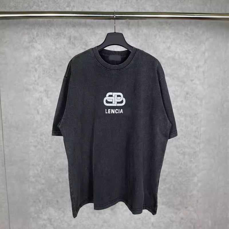 Men T-shirts Printed Washing Water Short Sleeves Loose Casual