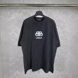 Men T-shirts Printed Washing Water Short Sleeves Loose Casual