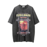 Men Vintage T-Shirt Volcano Landscape Printing Short Sleeve T-shirt