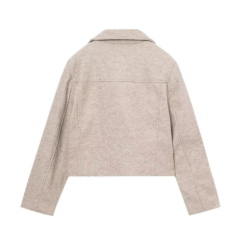 Women Woolen Coat Autumn New Zipper and Lapel Short Jacket