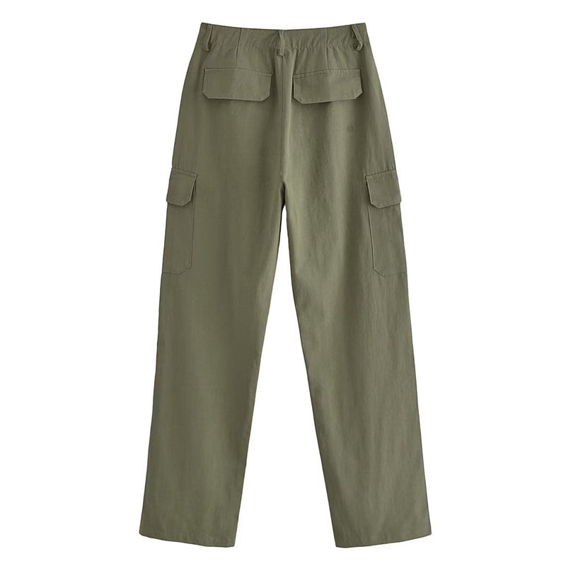 Women Sweatpants Autumn Multi-Pocket Loose Straight Casual Trousers