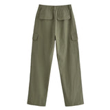 Women Sweatpants Autumn Multi-Pocket Loose Straight Casual Trousers
