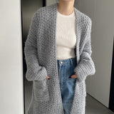 Women Cardigan Sweater Autumn and Winter Loose Pocket Texture Interwoven Long Cardigan Jacket Kc81