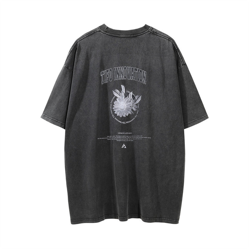 Men Vintage T-Shirt Sunflower Plant Print Short Sleeve T-shirt