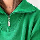 Ladies Leisure Knitwear Polo Collar Sweater Zipper and Lapel Knitwear