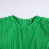 Women Dress Spring Green Pleated Dress round Neck Dress