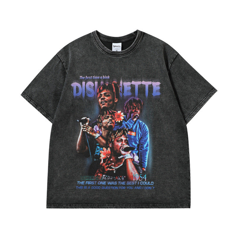 Men T Shirt Hip Hop Retro Wash Short Sleeve T-shirt