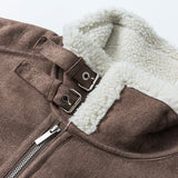 Unisex Winter Cotton Coat Suede Lapel Cotton-Padded Coat Vintage Pocket Decoration Warm-Keeping Cotton Clothing