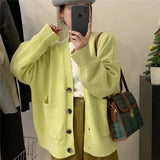 Women Knitted Cardigan V-neck Sweater Women Large Loose Pockets