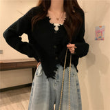 Women Knitted Cardigan V-neck Hole Autumn Sweater Coat