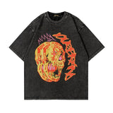 Men T Shirt Retro Fashion Brand Skull Flame Print T-shirt