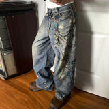 MIJKO Men's Vintage Pants MIJKO Men's Women's Straight Wash Water Milled White Trousers Jeans