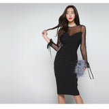 Women Maxi Dress Autumn and Winter Sexy Mesh Stitching Dress Dress