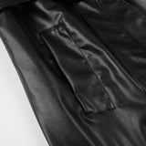 Women Coats Spring Faux Leather PU Black Long Trench Coat
