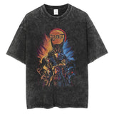 2024Men Vintage Black T Shirt Streetwear Harajuku Anime Print