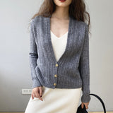 Women Cardigan Sweater Autumn Winter Retro Twist Knitted Cardigan Jacket V-neck Long Sleeve Sweater 8t3102