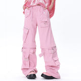 Men Sweatpants Detachable Leg Overalls Multi-Pocket Straight Wide Leg Pants