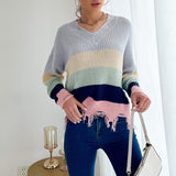 Women Knitted Sweater Autumn and Winter Leisure Long Sleeve Shabby Knit Bottoming V-neck