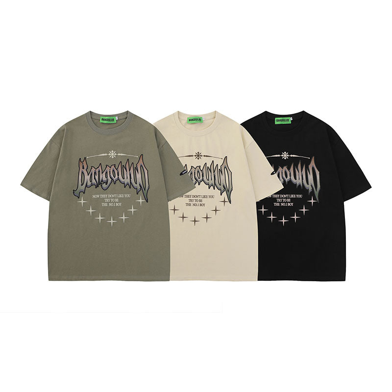 Men T Shirt Retro Alphabet Short Sleeve T-shirt