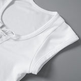 Women T-shirt Summer Square Collar Bare Midriff Slim Fit T-shirt Top