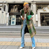 Women Trench Coat Autumn Long Sleeve Turn-down Collar Coat Printed Woolen Long-Cut Coat