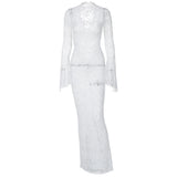 Women Dresses Sexy Lace Pattern Slim-Fit Long Sleeve Dress