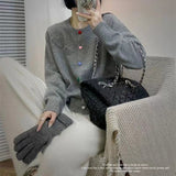 Women Knitted Cardigan Spring round Neck Long Sleeve Knitted Cardigan Sweater Coat
