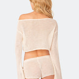 Women Knitted Sweater Spring and Autumn Cropped Short off-Shoulder Knitted Sweater